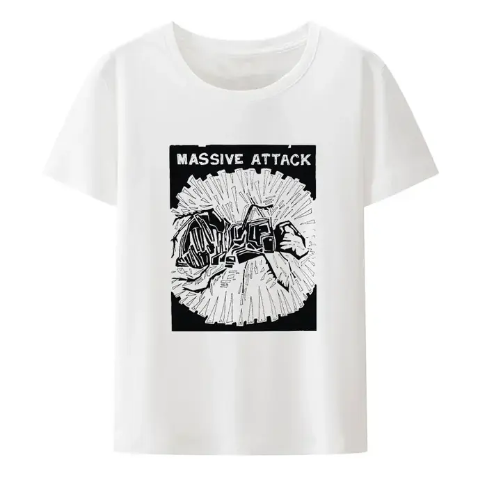 Attaque massive noir blanc imprimé t-shirt créatif Hipster esthétique hauts hommes femmes à manches courtes populaire Punk décontracté Camisetas