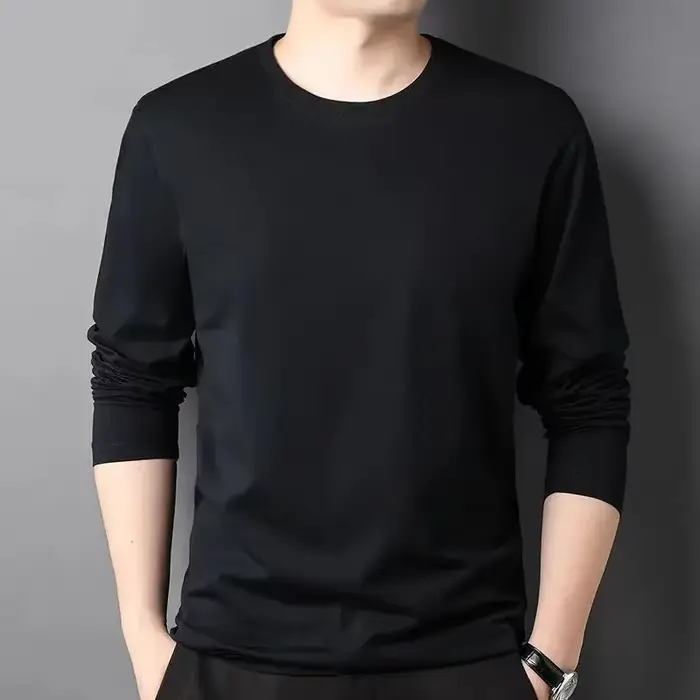 T-shirt décontracté à manches longues et col rond pour homme – Tendance