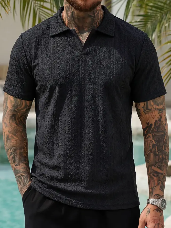 T-shirt pour homme en jacquard tendance avec col