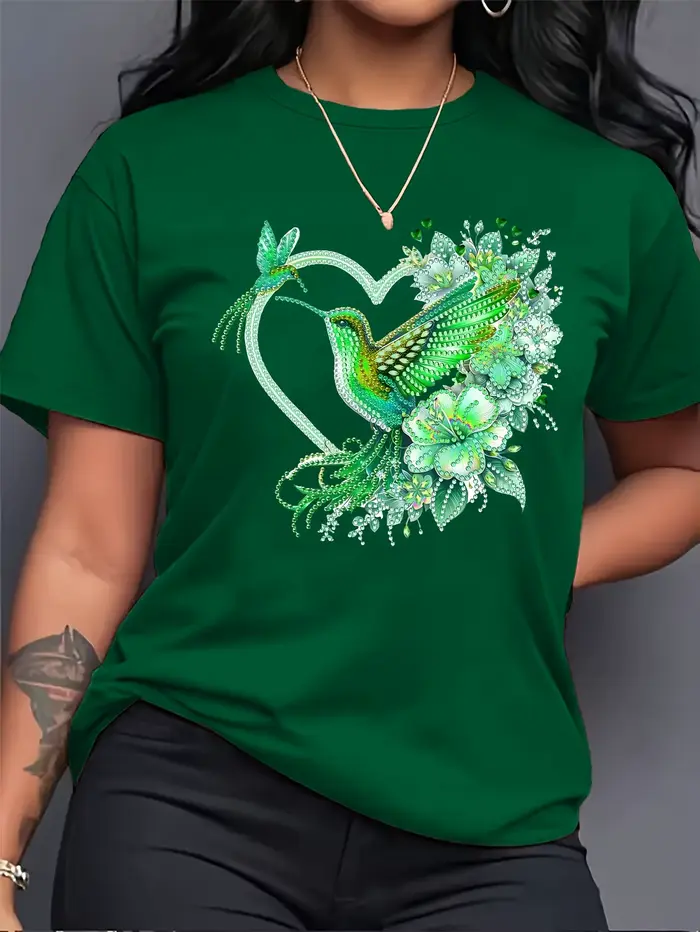 T-shirt pour femme Floral Hummingbird Heart - Motif Boho