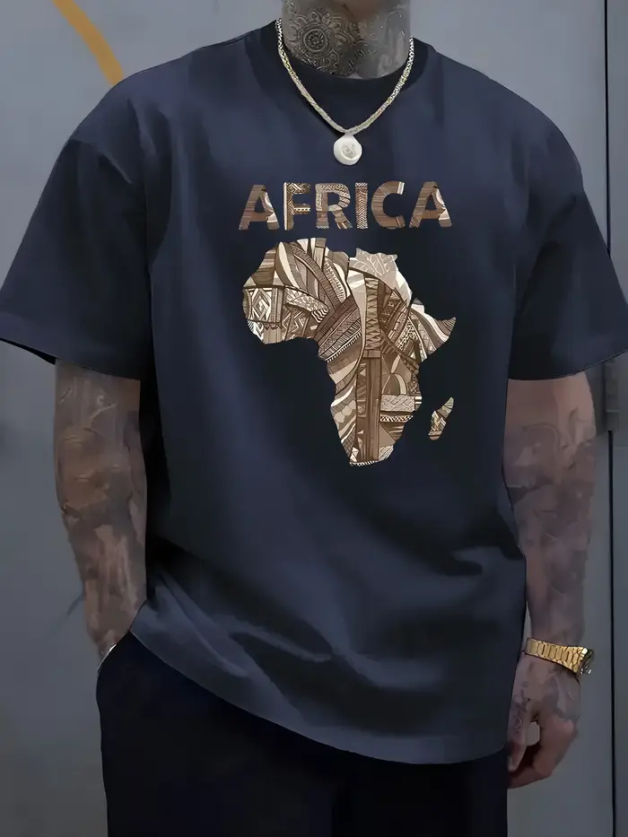 T-shirt décontracté pour homme en coton 100% avec motif inspiré de la carte d'Afrique