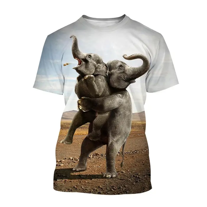 Été best-seller à la mode amusant mignon Animal éléphant 3D imprimé T-Shirt avec col rond décontract
