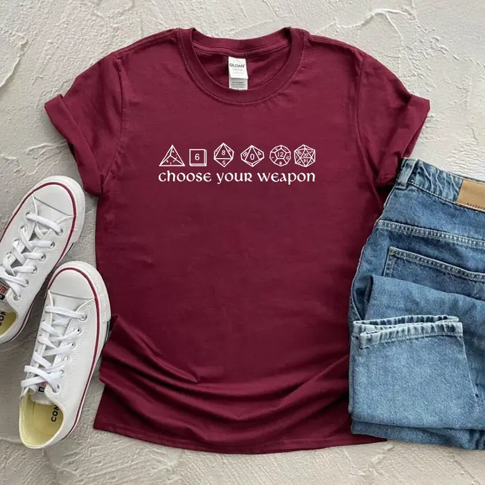 Choisissez votre arme T-shirt drôle DnD dés chemise jeux de société RPG Gaming t-shirts unisexe à manches courtes