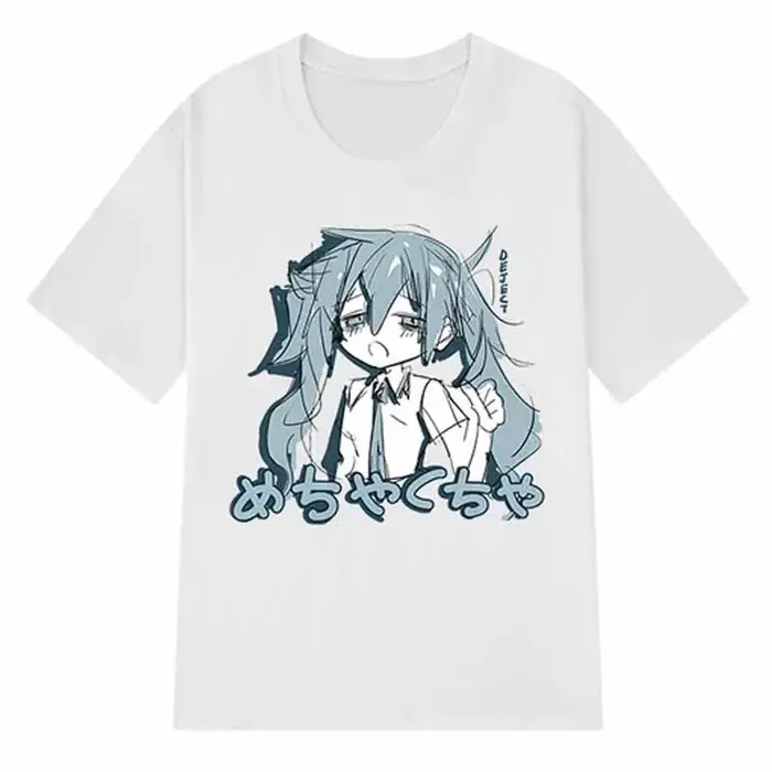 Japonais Y2K Anime Femmes T-shirt Coton Lâche Streetwear T-shirts Occasionnels Grande Taille à manch