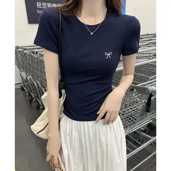 T-shirt Coréen K-Pop Rose Mignon Kawaii pour Femme – Style Vintage Y2K Crop Top – Vêtements d'Été Pas Chers