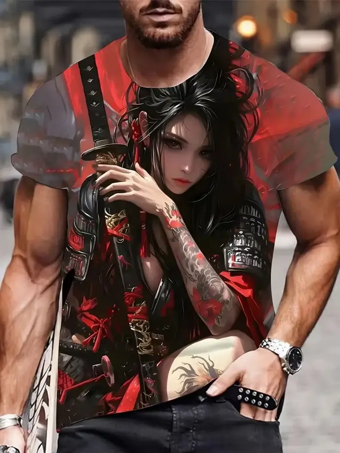 T-shirt homme imprimé 3D Anime Samurai Girl