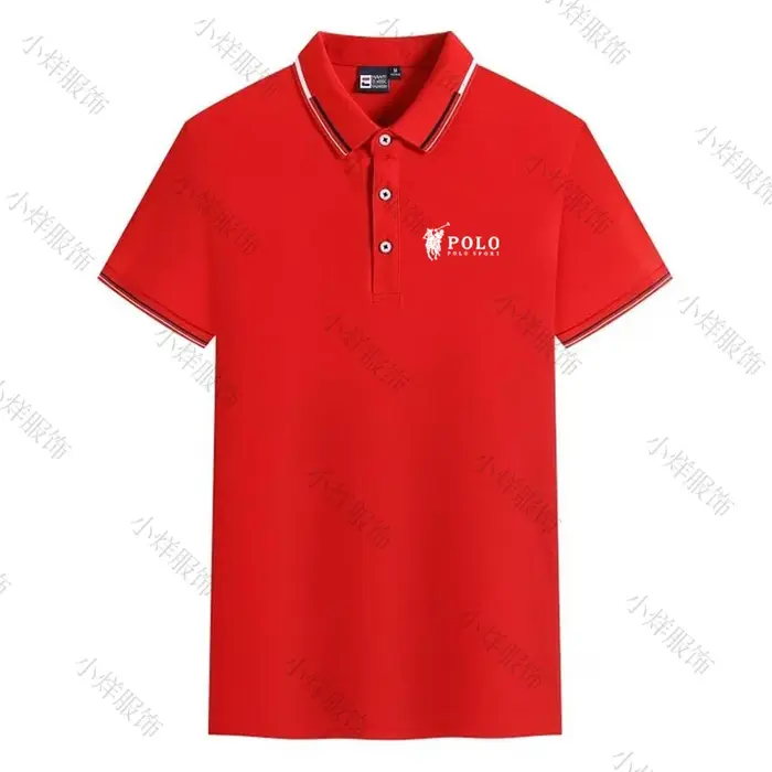 Polo pour homme à col rayé, logo cheval classique, manches courtes, décontracté, respirant, noir, pour le sport et le quotidien