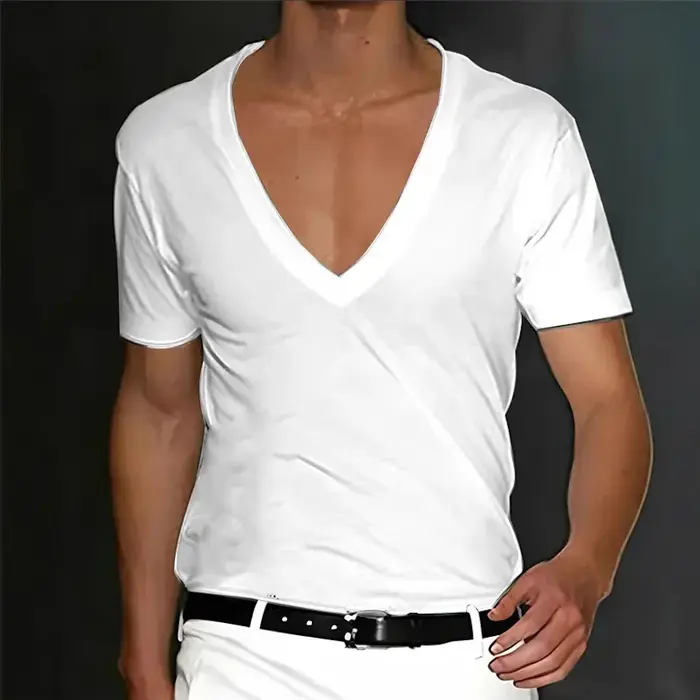 T-Shirt à manches courtes et col en v pour hommes