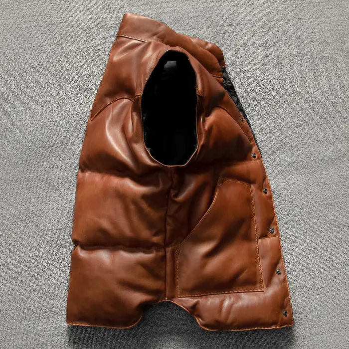 Veste en cuir véritable en peau de mouton naturelle à col montant et simple boutonnage