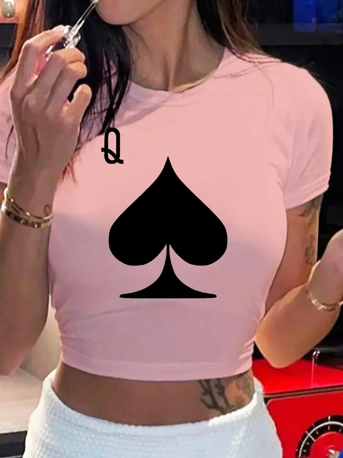 T-Shirt à manches courtes et col rond élastique pour femme