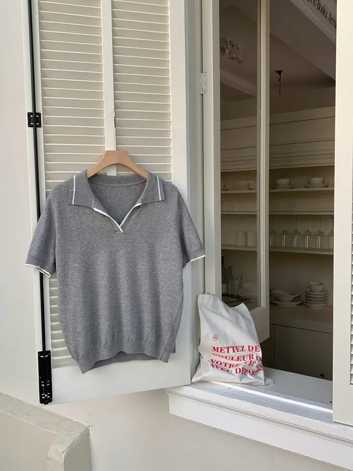 T-shirt à manches courtes tricoté en pur coton pour femmes, nouveau Polo à col en v, à la mode et él