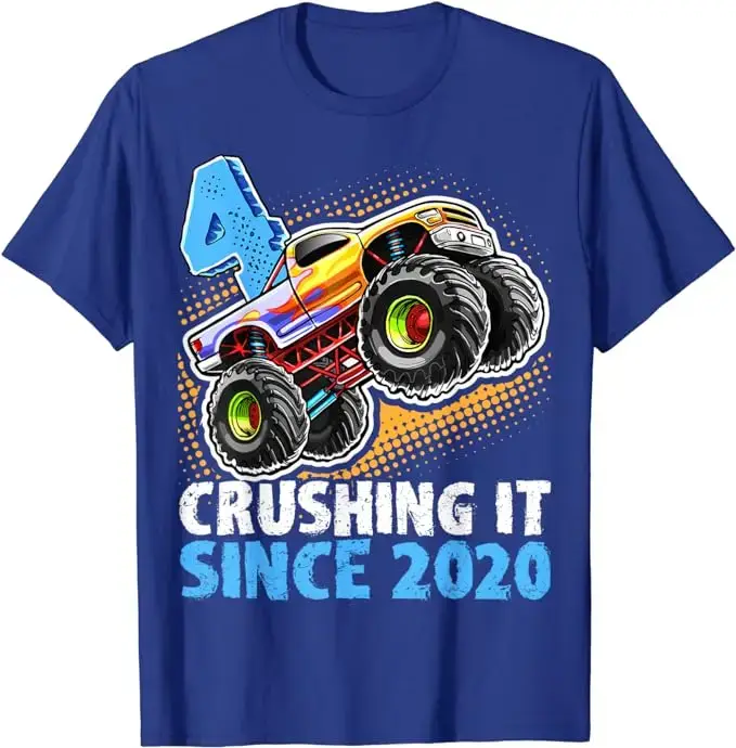 T-shirt à manches courtes en coton, décontracté et confortable, imprimé Monster Truck Fun, adapté à