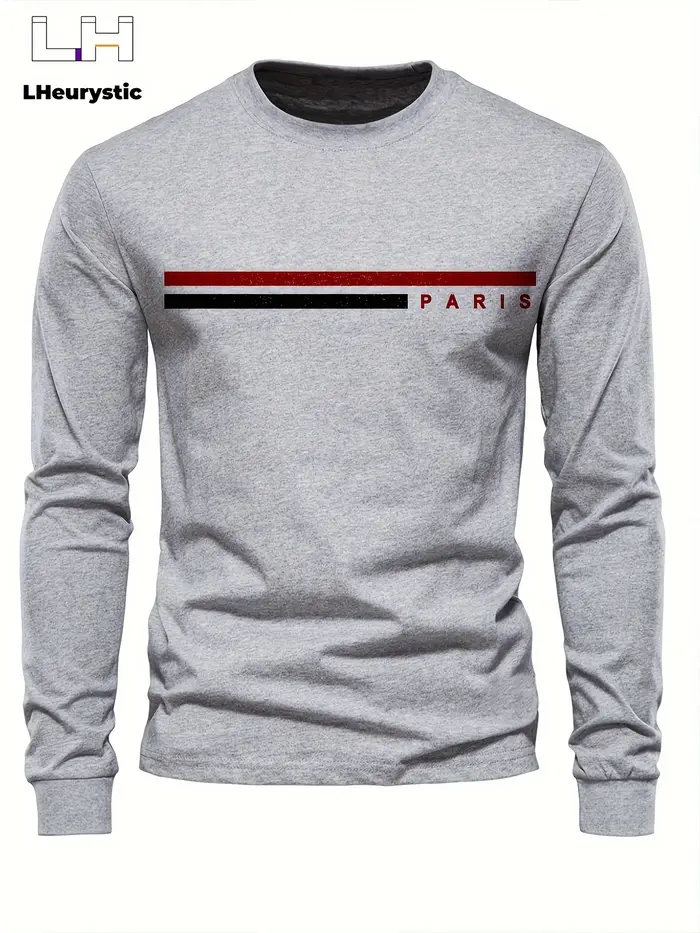 T-shirt à manches longues et col rond pour homme, 100% pur coton, ample, confortable, décontracté, i