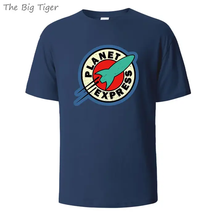 Planet Express imprimé respirant col rond hommes T-shirt pur coton Simple à la mode tenue décontracté léger doux