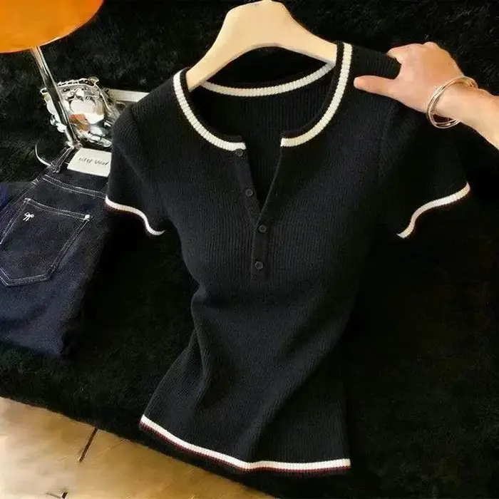 Pull en maille à manches courtes pour femme