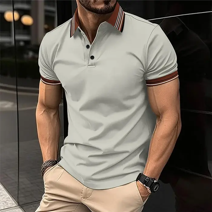 2025 Amazon transfrontalier nouveau POLO pour hommes couleur unie bouton décontracté mode à manches courtes T-shirt haut