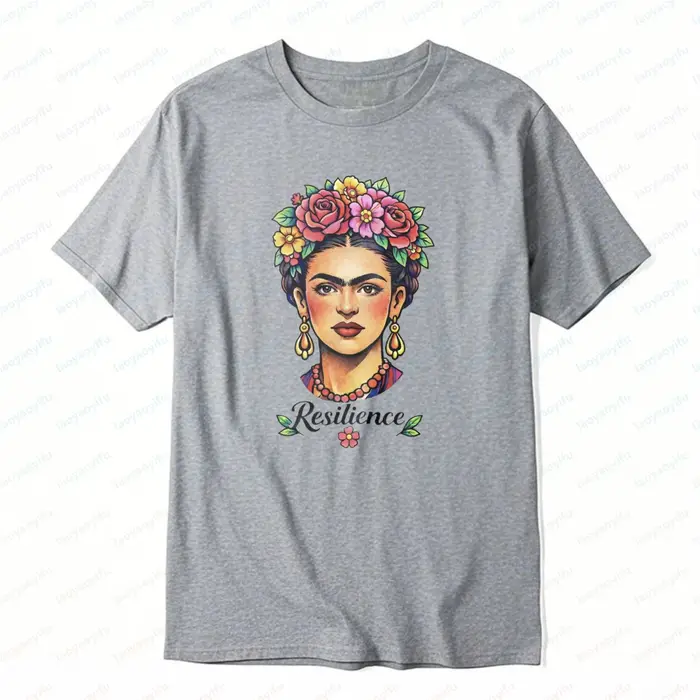 T-shirt graphique vintage Frida Kahlo avec motif floral sur la tête