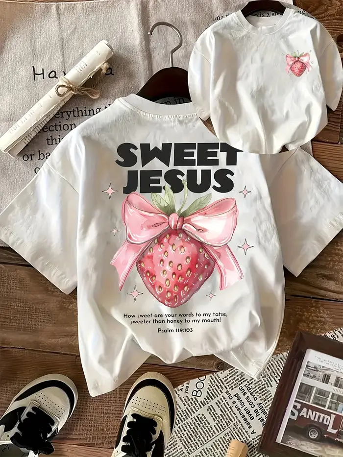 T-shirt ample streetwear imprimé fraise matcha