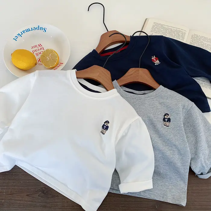 T-shirt pour enfants printemps garçons et filles rayé ours Base chemise bébé polyvalent à manches longues T à la mode