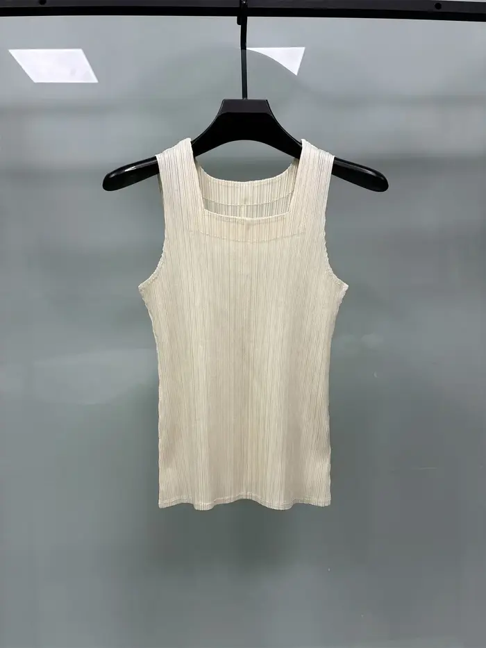 Débardeur plissé Miyake sans manches, Nouvelle collection été 2026, T-shirt basique fin, polyvalent,