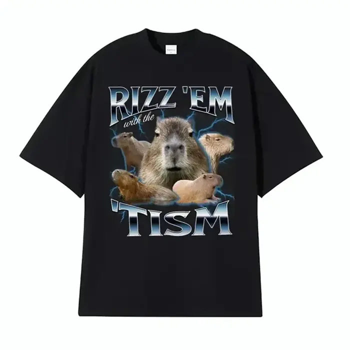 Rizz Em avec le Tisme rétro T-shirt drôle mignon Kawaii Capybara Meme
