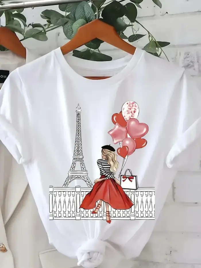T-shirt blanc imprimé graphique parisien pour femmes