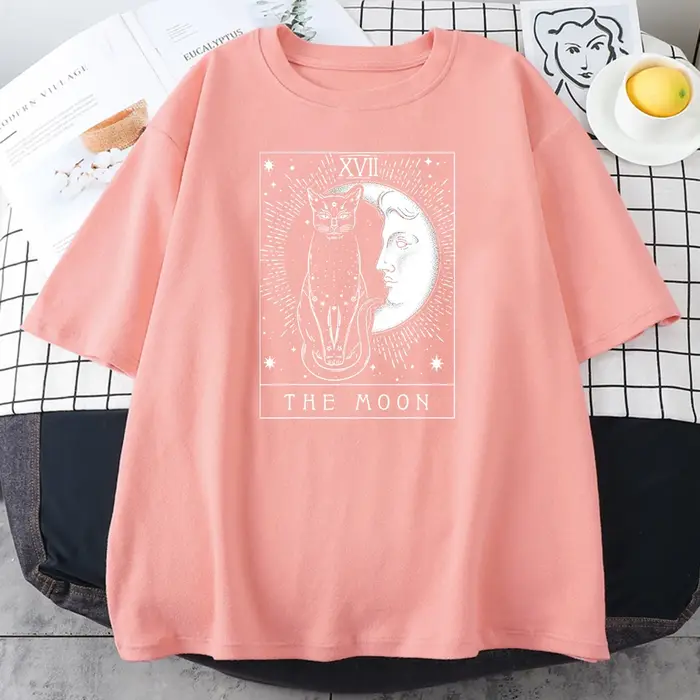 Lune et chat graphique imprimé T-shirts pour femmes Vintage vêtements minces Harajuku T-shirt respir