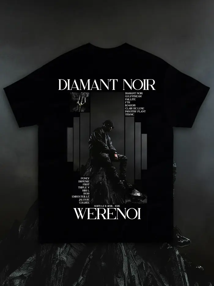 T-shirt à manches courtes avec imprimé graphique du rappeur français Diamant Noir Werenoi