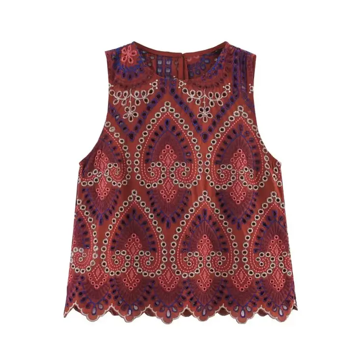 Ensemble d'été pour femmes, style exotique, sans manches, motif symétrique, haut à volants, jupe pli