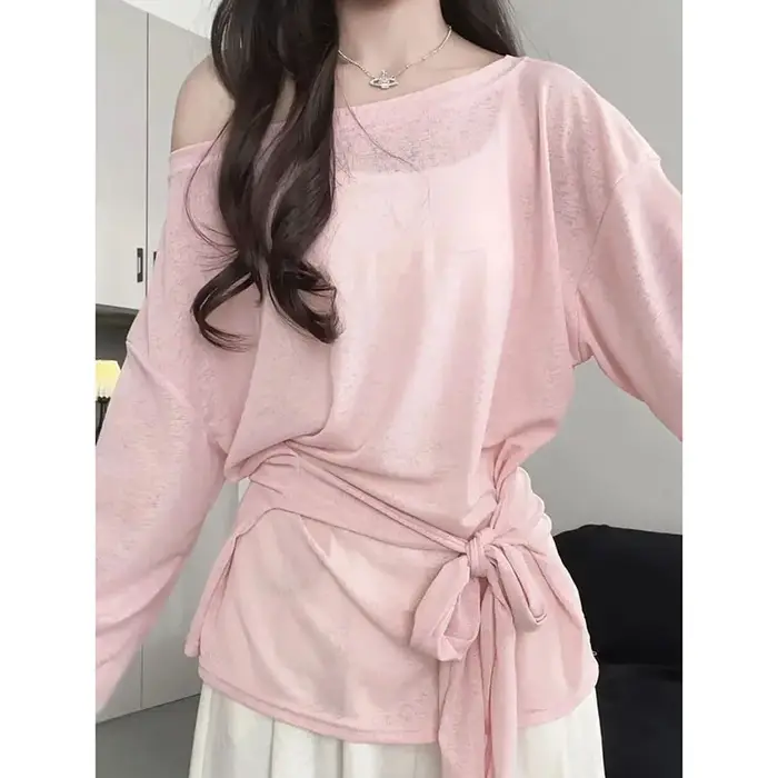 Chemise transparente de protection solaire pour femme, t-shirt d'été fin, respirant, à manches longues, couleur unie, col rond, vêtements basiques
