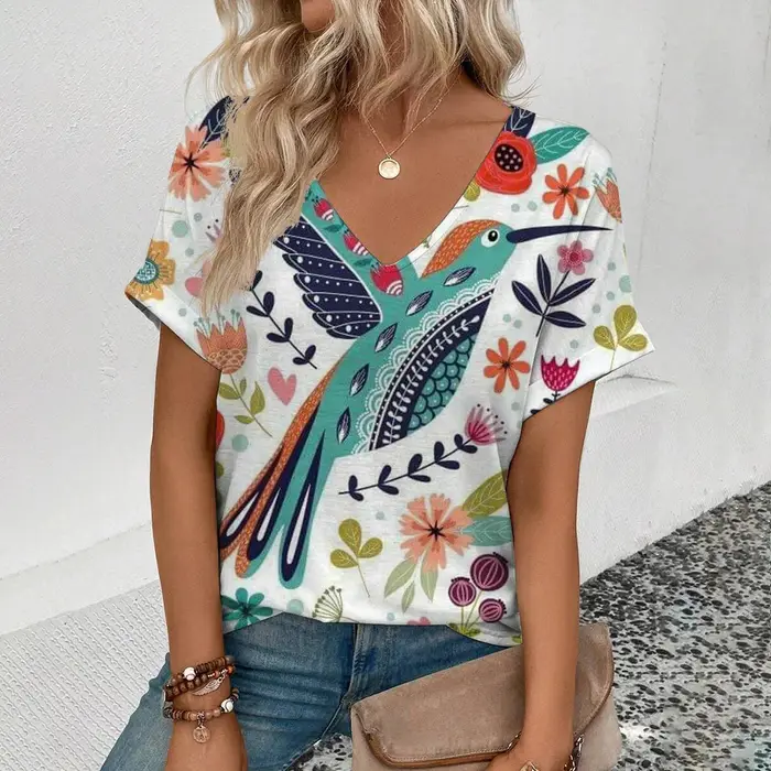 Femmes grande taille T-Shirt été col en v