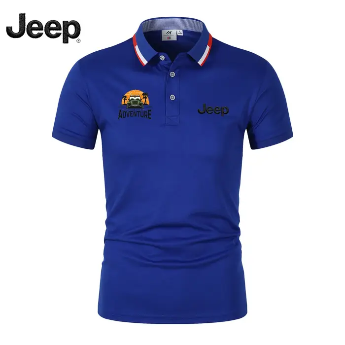 Polo brodé Jeep Adventure pour homme – T-shirt décontracté respirant à manches courtes et col à reve