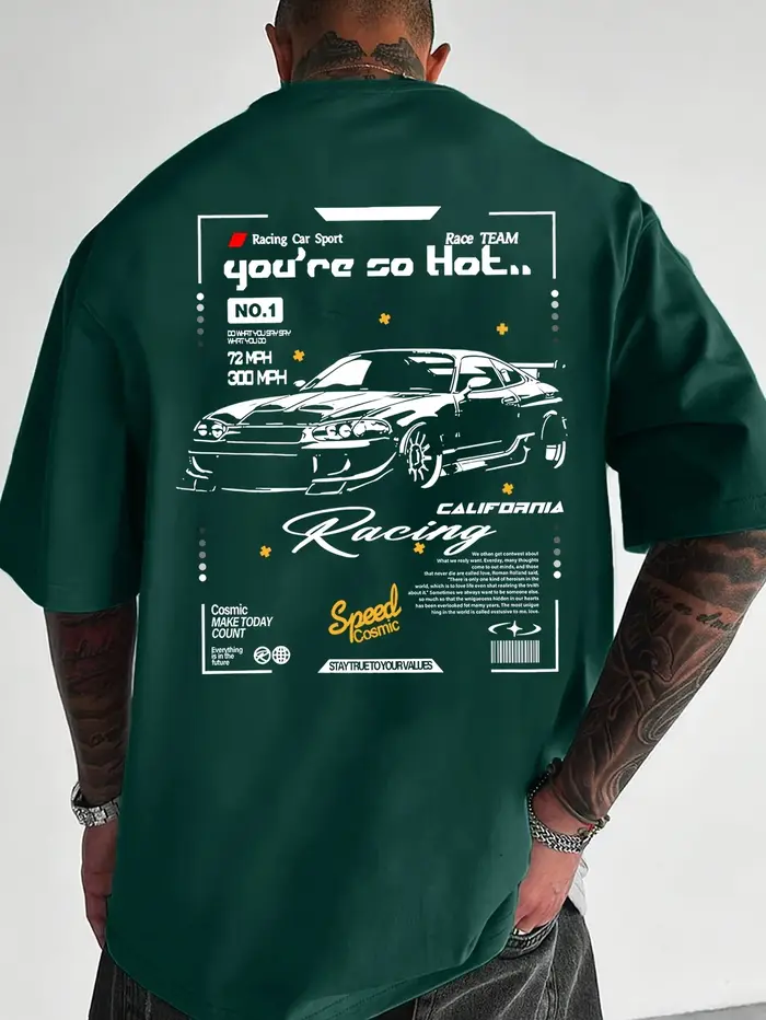 T-shirt pour homme en coton 100% premium avec motif de voiture de course inspiré du JDM, conçu pour
