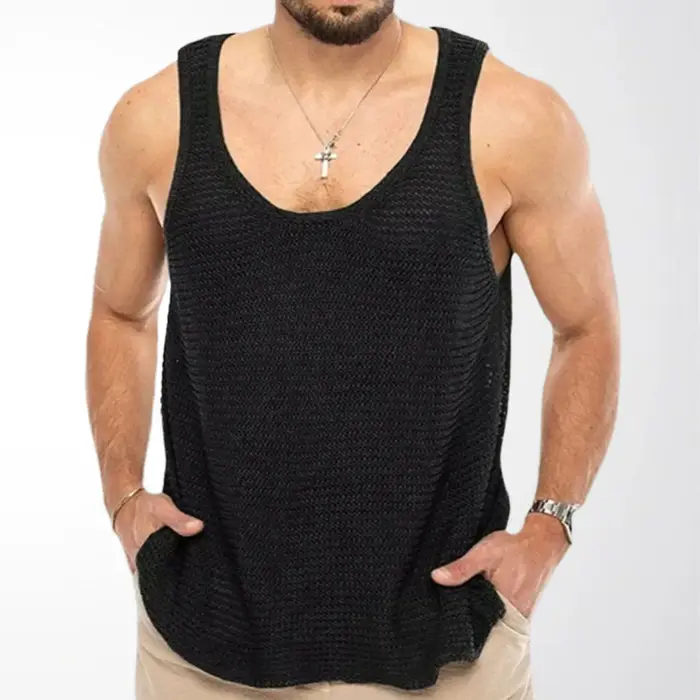 Nouveaux débardeurs d'été pour hommes, gilet de sport en tricot ample, mode solide 100% Viscose, T-s