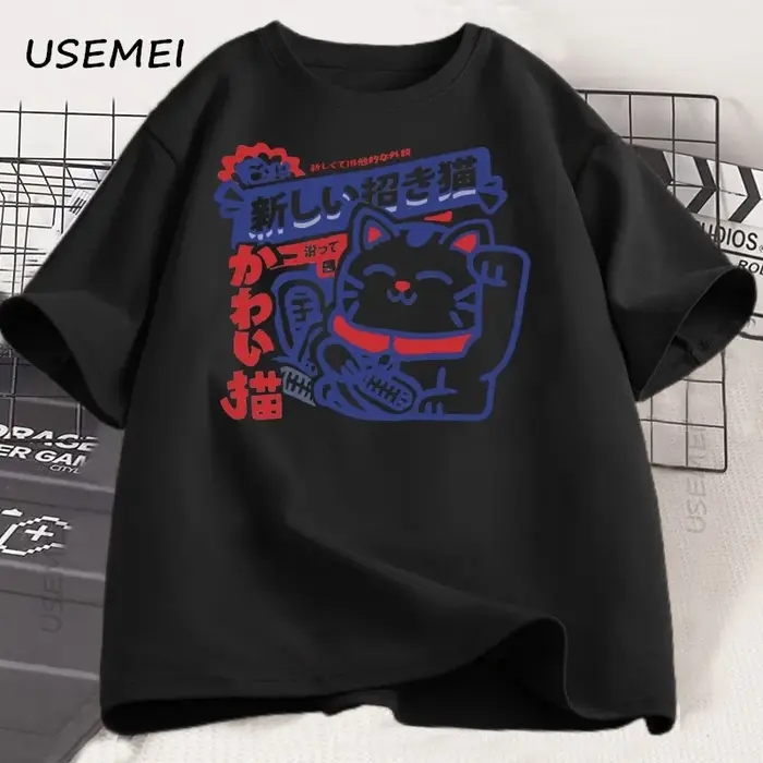 Kawaii Anime chat imprimé T-Shirt Style japonais coton T-Shirt doux respirant col rond manches court