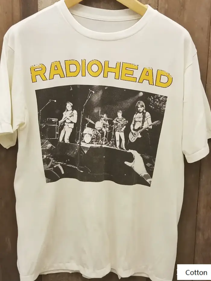 T-shirts Rares Oversize Rock Radiohead Kid A's Album Tour Concert Noir Blanc Bleu Marine Homme Femme Décontracté Imprimé Manches Courtes
