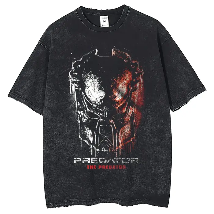 T-shirt rétro à col rond pour homme, motif Future Kokor, chemise délavée noire, vêtements de rue hip
