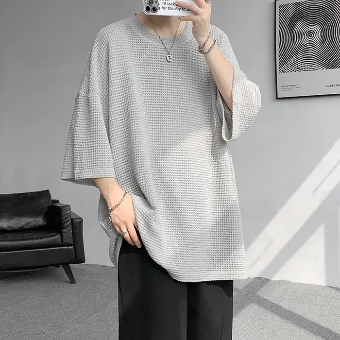 Chemise de Base hommes été surdimensionné demi manches T-Shirt Semi Transparent perforé respirant Streetwear