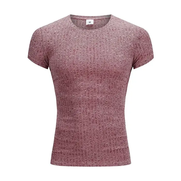 Hommes col en V à manches courtes T-shirt Fitness coupe ajustée bandes de sport T-shirt mâle solide 