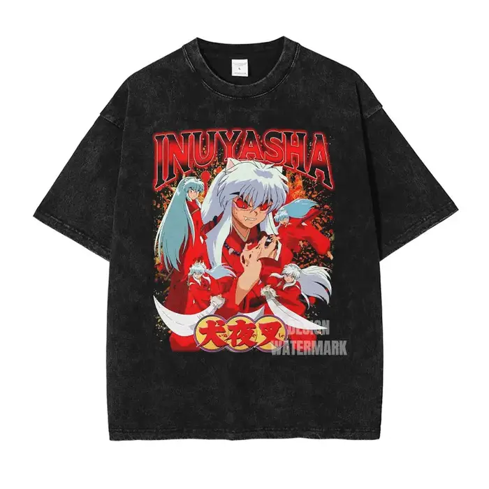 Anime i-inuyasha T-shirts surdimensionné Vintage lavé Sesshoumaru T-shirt rétro à manches courtes ha