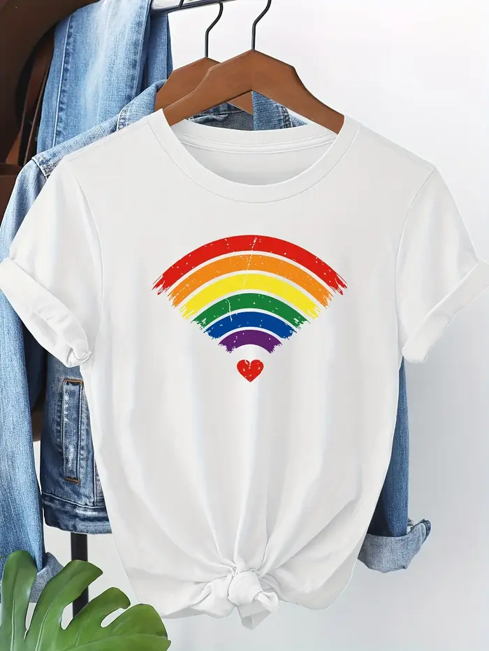 T-Shirt Pride pour femmes-T-Shirt graphique coeur arc-en-ciel femmes tous les jours décontracté prin