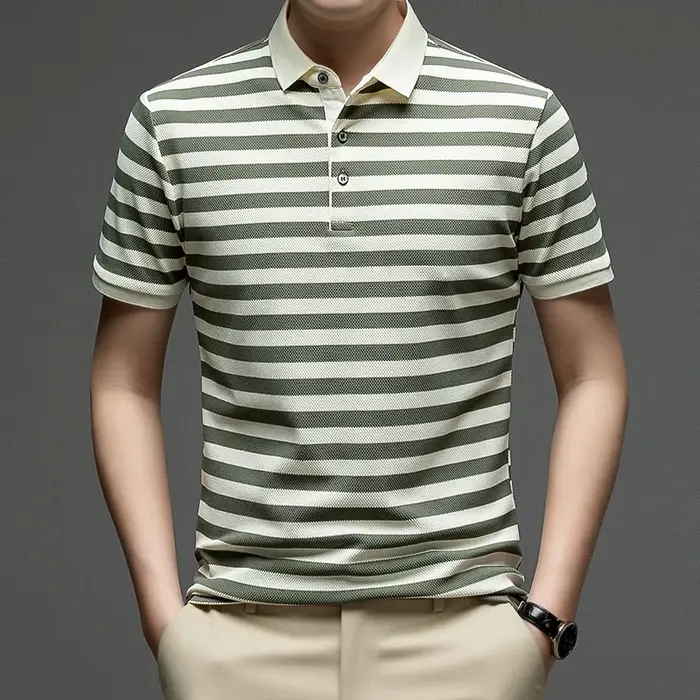 Polo rayé pour hommes, manches courtes