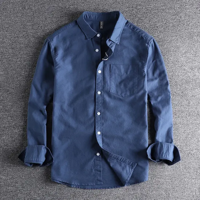 Chemise à Manches sulfen Tissu Oxford Délavé pour Homme