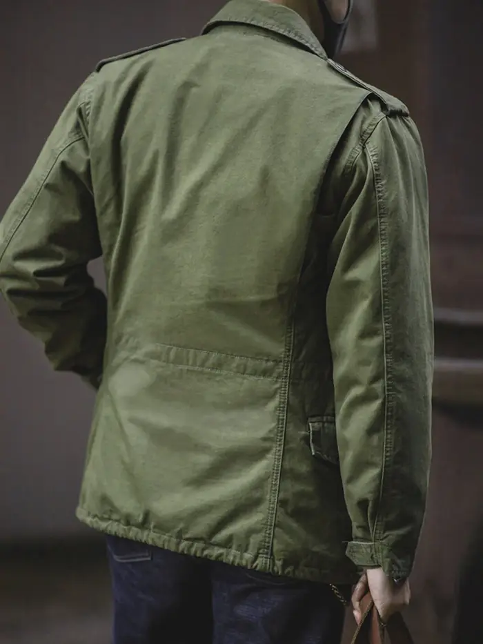 Veste de terrain M65, veste militaire pour hommes, veste rétro à col multi-poches avec fermeture éclair, 100% coton