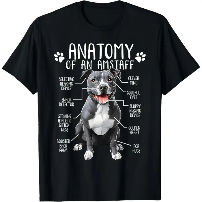 Drôle américain Staffordshire Terrier Amstaff chien anatomie t-shirts hommes femmes Humor Streetwear à manches courtes unisexe vêtements amples
