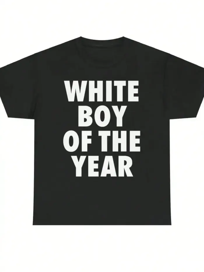 T-shirt à manches courtes en coton imprimé WHITE BOY OF THE YEAR, style rétro, décontracté, streetwe