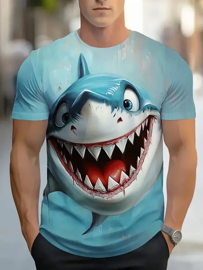 T-shirt à manches courtes pour homme avec imprimé requin et lunettes de soleil