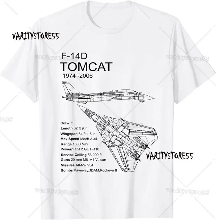 F-14 Tomcat F14 Avion Plan D'avion Schématique Hommes T-Shirt À Manches Courtes Casual 100% Coton O-Cou Chemise D'été