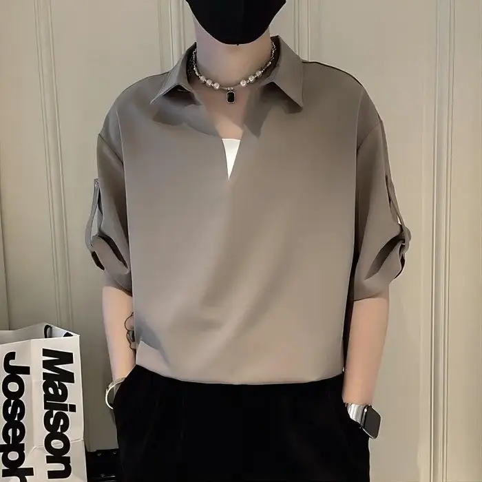 Haut de gamme beau mince décontracté et personnalisé à manches cinq points POLO hommes été à la mode Niche