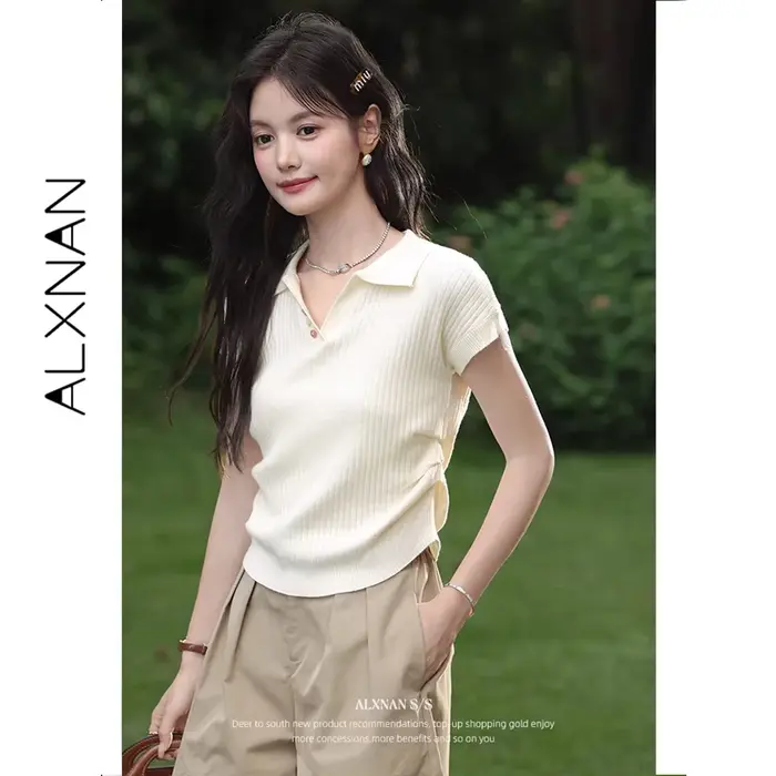 ALXNAN T-shirt pour femme à col revers